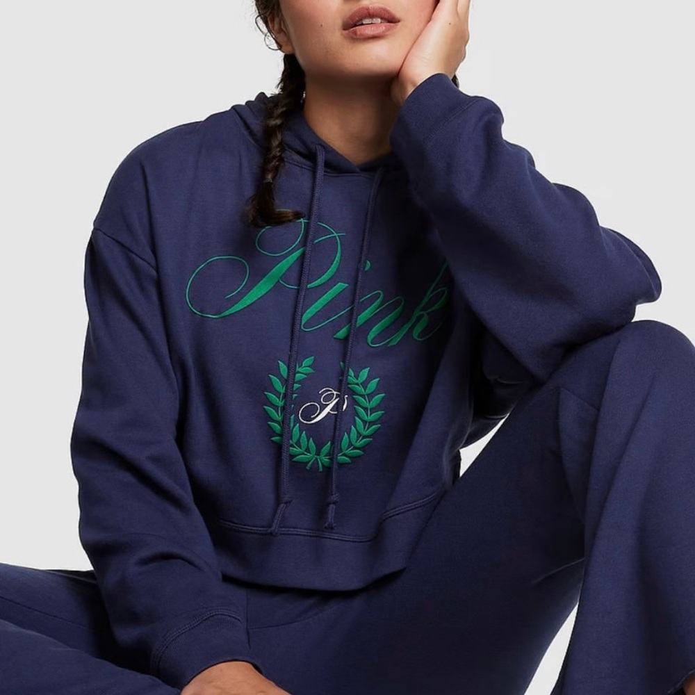 PINK Victoria's Secret Navy Blue Cropped Hoodie